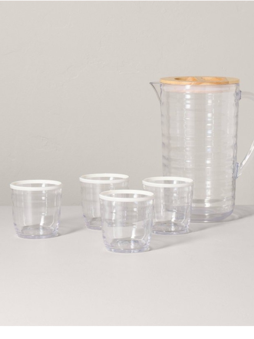 5pc Pitcher Set with 4 Cups White Rim - Hearth & Hand™ with Magnolia